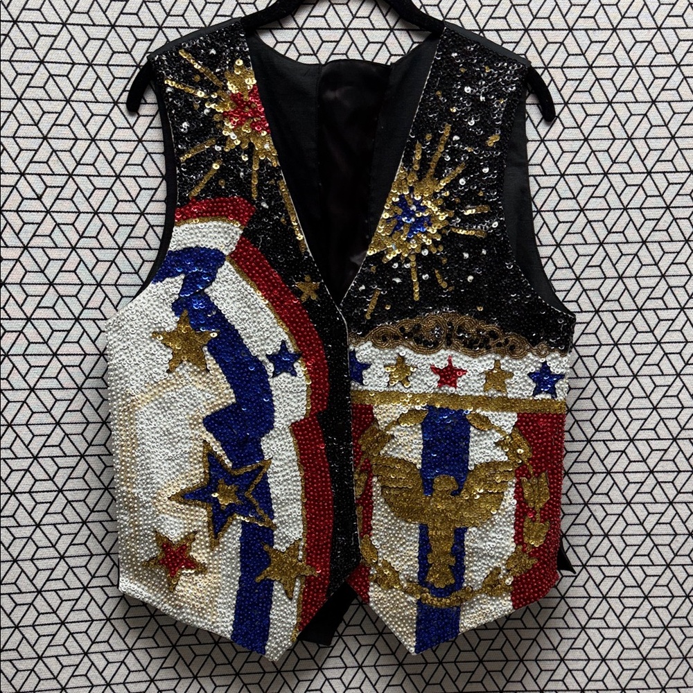 Patriotic Sequin Vest with Stars and Eagle Design